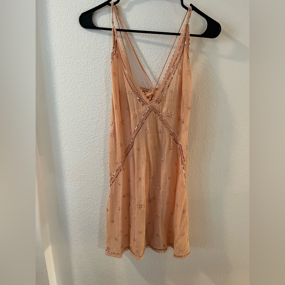 Peach Beaded Slip Dress - Free People